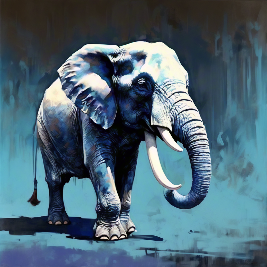 画一头蓝色的大象，印象派风格